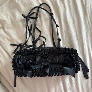 Black Ruffled Shoulder Bag with Bows